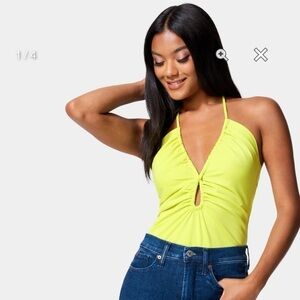 Bebe Multi Keyhole Halter Knit Top Small